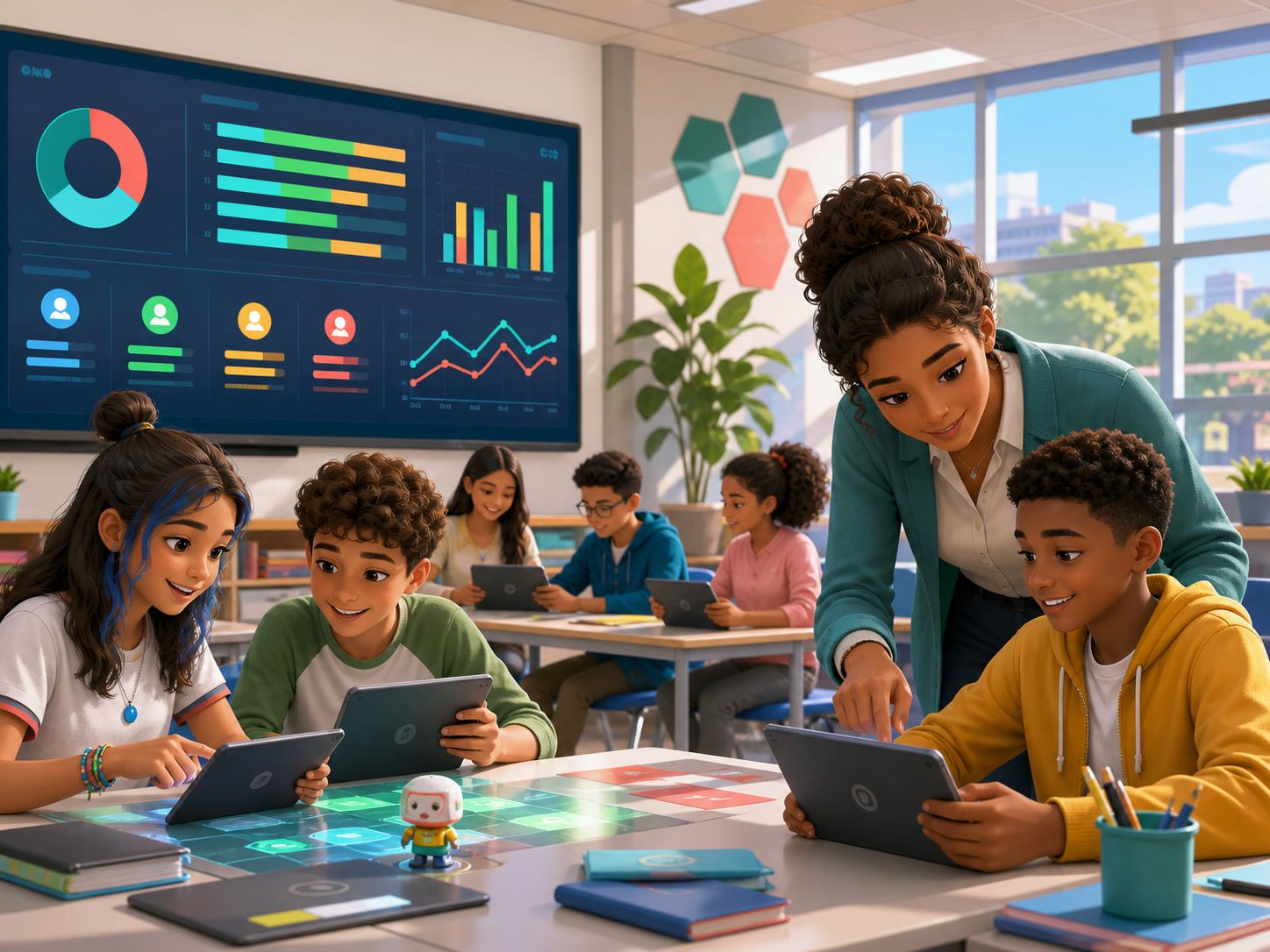 Turma aprendendo com apoio de dados em tempo real